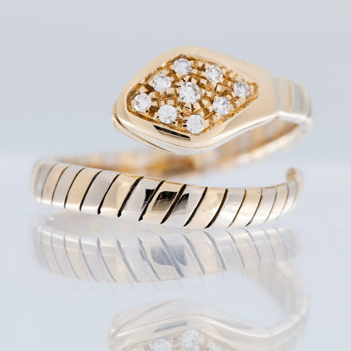 58 Bague serpent en or jaune et blanc 18 carats avec diamants 58 Facettes A1614