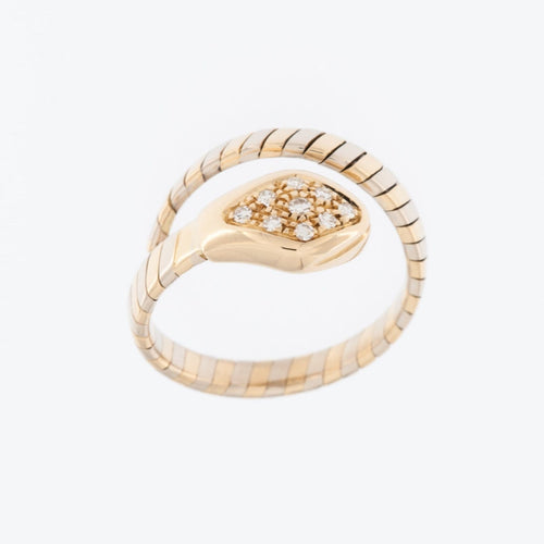58 Bague serpent en or jaune et blanc 18 carats avec diamants 58 Facettes A1614