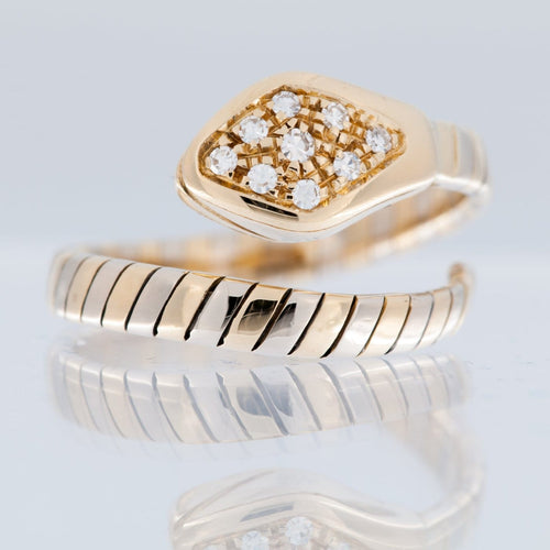 58 Bague serpent en or jaune et blanc 18 carats avec diamants 58 Facettes A1614