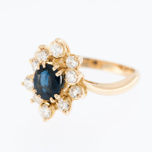 53 Bague française en or jaune 18 carats, diamants et saphir 58 Facettes A1615