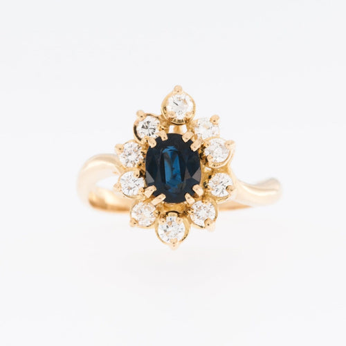 53 Bague française en or jaune 18 carats, diamants et saphir 58 Facettes A1615