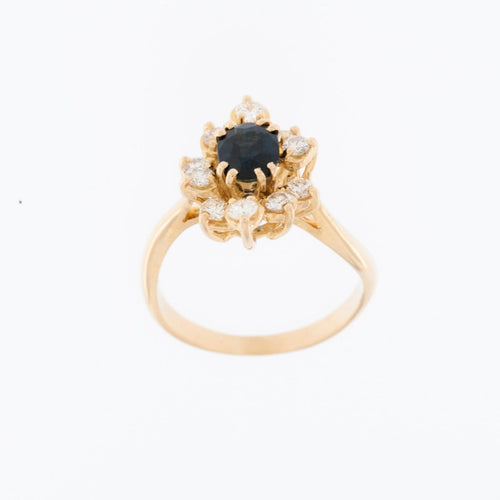 53 Bague française en or jaune 18 carats, diamants et saphir 58 Facettes A1615