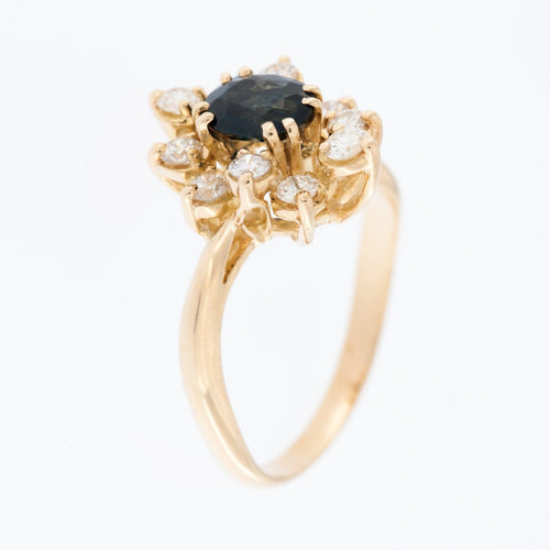 53 Bague française en or jaune 18 carats, diamants et saphir 58 Facettes A1615