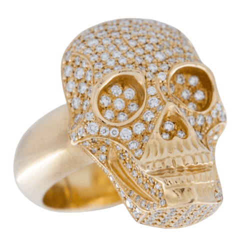 58 Bague tête de mort en or jaune 18 carats et diamants 58 Facettes A1617