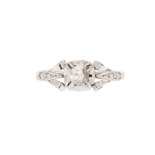 55 Bague de fiançailles italienne en or blanc 18 carats et diamants taille ancienne 58 Facettes A1654