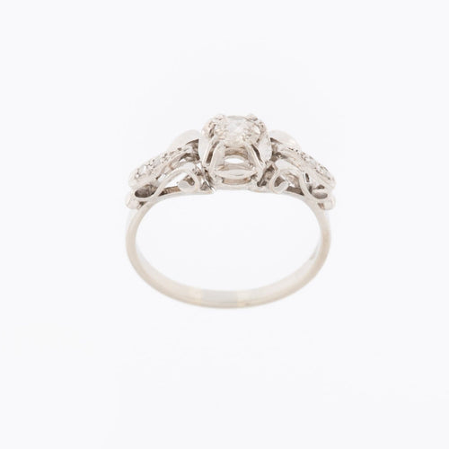 55 Bague de fiançailles italienne en or blanc 18 carats et diamants taille ancienne 58 Facettes A1654
