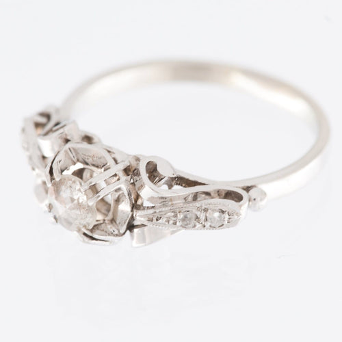 55 Bague de fiançailles italienne en or blanc 18 carats et diamants taille ancienne 58 Facettes A1654