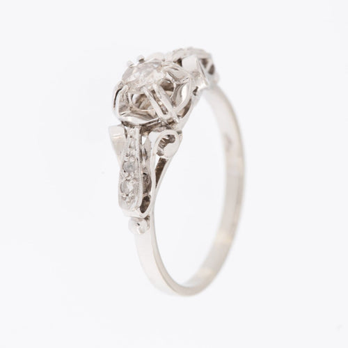 55 Bague de fiançailles italienne en or blanc 18 carats et diamants taille ancienne 58 Facettes A1654