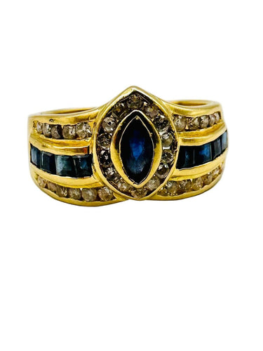 53 Bague couronne en or jaune, saphir et diamants 58 Facettes BAGUE007