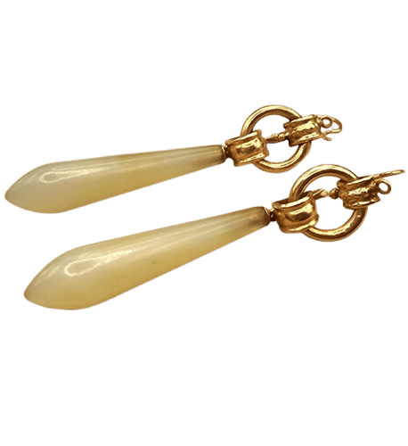 Boucles d'oreilles pendantes anciennes en or rose et jade néphrite 58 Facettes CV-117