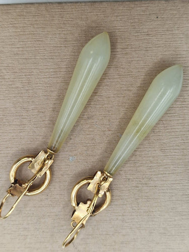 Boucles d'oreilles pendantes anciennes en or rose et jade néphrite 58 Facettes CV-117