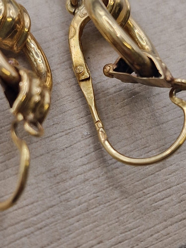 Boucles d'oreilles pendantes anciennes en or rose et jade néphrite 58 Facettes CV-117