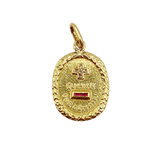 Augis - Pendentif médaille d'amour en or 18k, diamant et rubis