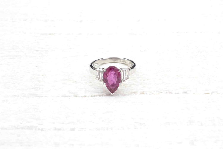 Bague 53 Bague tourmaline poire et diamants baguette en or blanc 18k 58 Facettes 23351
