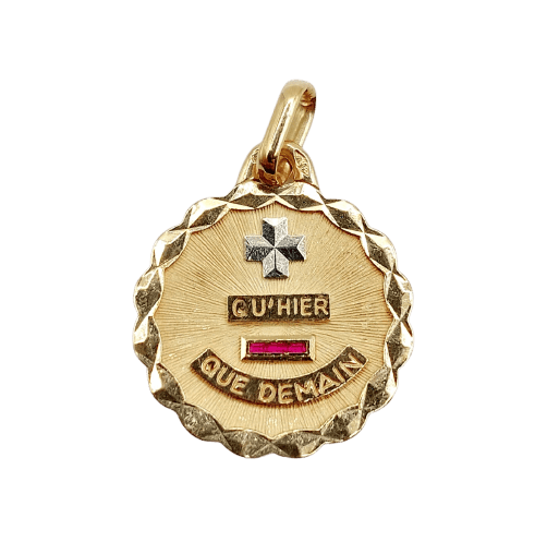 Augis - Pendentif médaille d'amour en or rose 18k et rubis