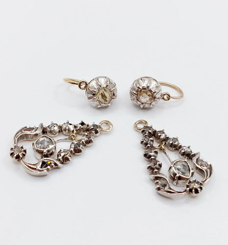 Dormeuses victoriennes - Boucles d'oreilles en or 18k, argent et diamants 58 Facettes A07687
