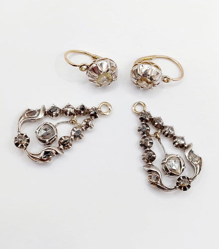 Dormeuses victoriennes - Boucles d'oreilles en or 18k, argent et diamants 58 Facettes A07687