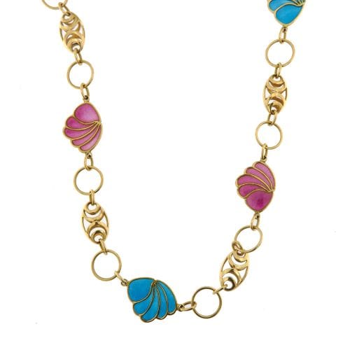 Collier Gobbi - Collier sautoir en or jaune 18 ct émail bleu et rose 58 Facettes 26094