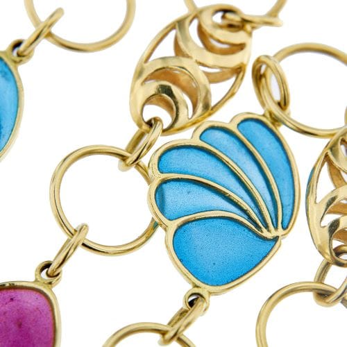 Collier Gobbi - Collier sautoir en or jaune 18 ct émail bleu et rose 58 Facettes 26094