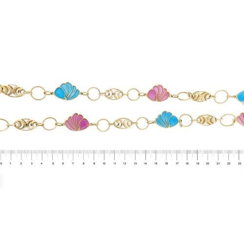 Collier Gobbi - Collier sautoir en or jaune 18 ct émail bleu et rose 58 Facettes 26094