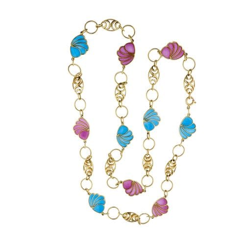 Collier Gobbi - Collier sautoir en or jaune 18 ct émail bleu et rose 58 Facettes 26094