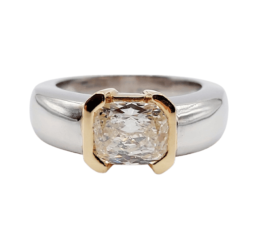 Bague 51 Bague jonc dôme vintage en or blanc 18k et diamant coussin 58 Facettes A07725