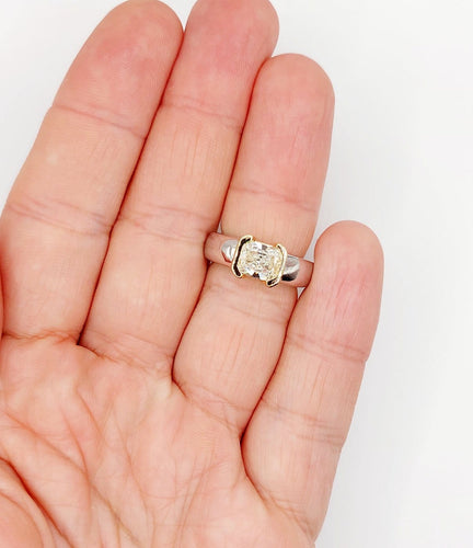 Bague 51 Bague jonc dôme vintage en or blanc 18k et diamant coussin 58 Facettes A07725