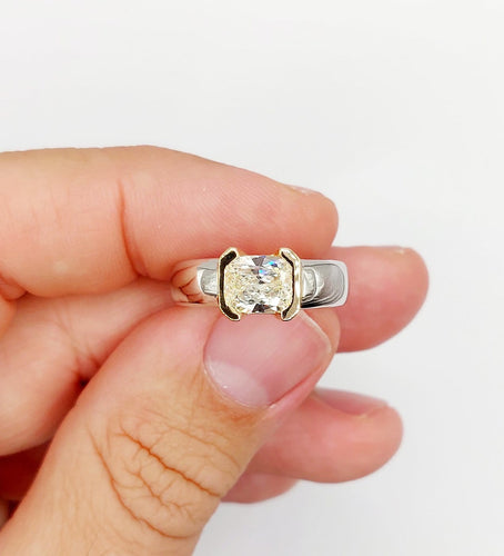 Bague 51 Bague jonc dôme vintage en or blanc 18k et diamant coussin 58 Facettes A07725