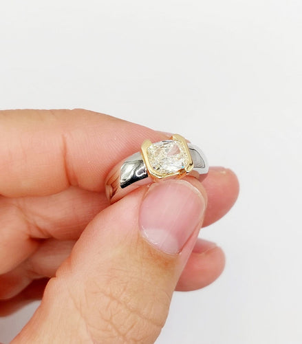 Bague 51 Bague jonc dôme vintage en or blanc 18k et diamant coussin 58 Facettes A07725