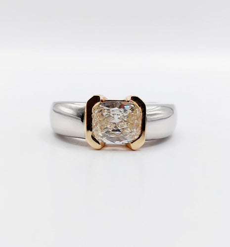 Bague 51 Bague jonc dôme vintage en or blanc 18k et diamant coussin 58 Facettes A07725