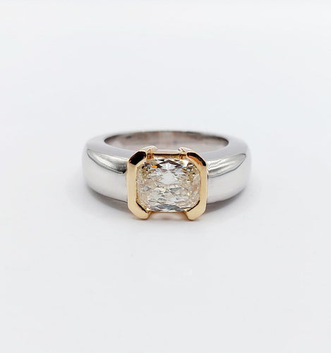 Bague 51 Bague jonc dôme vintage en or blanc 18k et diamant coussin 58 Facettes A07725