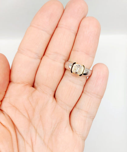 Bague 51 Bague jonc dôme vintage en or blanc 18k et diamant coussin 58 Facettes A07725