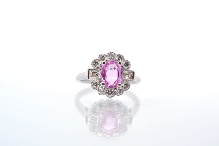 Bague 52 Bague saphir rose de Ceylan et diamants en or blanc 18k 58 Facettes 25429 25445