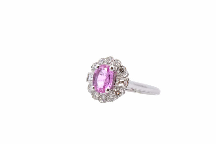 Bague 52 Bague saphir rose de Ceylan et diamants en or blanc 18k 58 Facettes 25429 25445