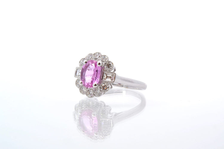 Bague 52 Bague saphir rose de Ceylan et diamants en or blanc 18k 58 Facettes 25429 25445