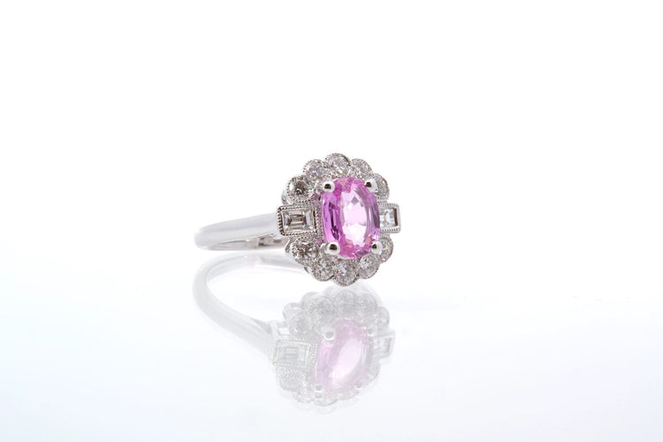 Bague 52 Bague saphir rose de Ceylan et diamants en or blanc 18k 58 Facettes 25429 25445