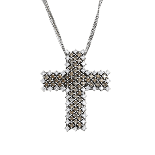 Pendentif croix souple en or blanc et diamants 58 Facettes OC-64600023