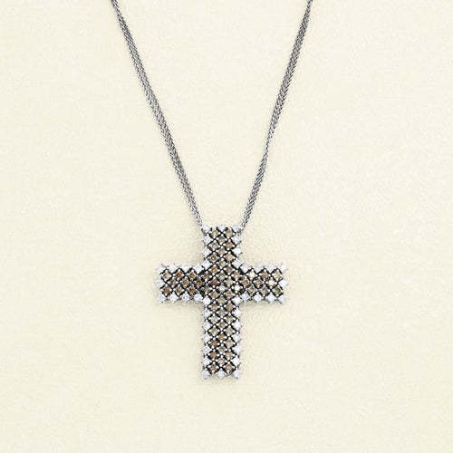 Pendentif croix souple en or blanc et diamants 58 Facettes OC-64600023
