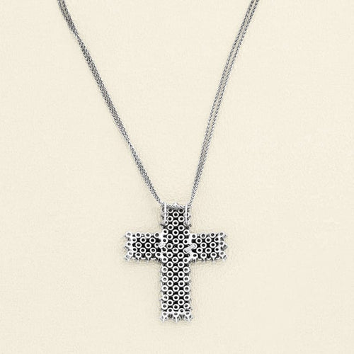 Pendentif croix souple en or blanc et diamants 58 Facettes OC-64600023