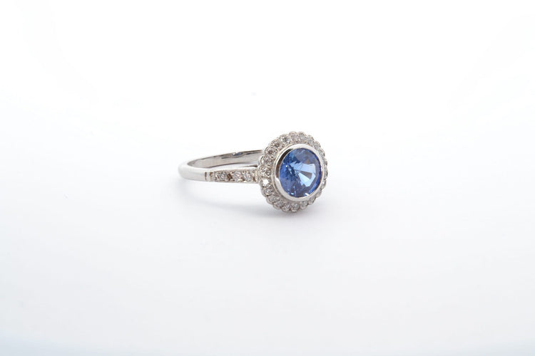 Bague 55 Bague saphir rond et diamants en platine 58 Facettes 22712 25089
