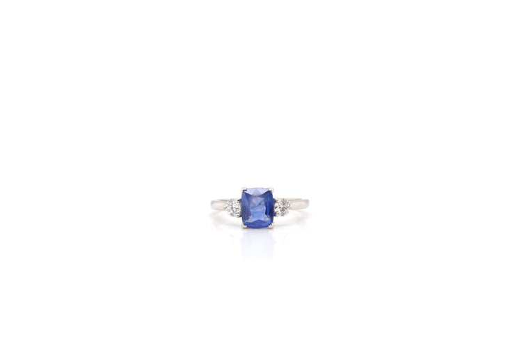 Bague 53 Bague saphir de Ceylan et diamants en platine 58 Facettes 24456 / 24745