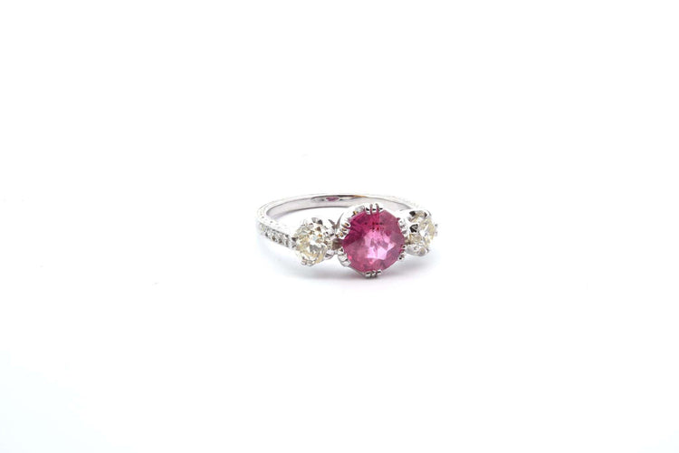 Bague 53 Bague en platine au saphir rose et diamants 58 Facettes 24833 25204