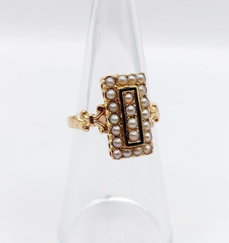 Bague 52.5 Bague marquise victorienne en or rose, perles et émail noir 58 Facettes A07698