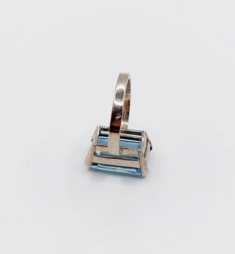 Bague 49.5 Bague cocktail Art déco en or blanc et aigue-marine 58 Facettes A07729