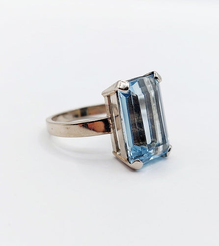 Bague 49.5 Bague cocktail Art déco en or blanc et aigue-marine 58 Facettes A07729