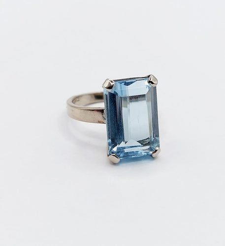 Bague 49.5 Bague cocktail Art déco en or blanc et aigue-marine 58 Facettes A07729