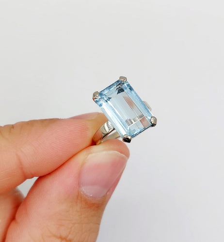 Bague 49.5 Bague cocktail Art déco en or blanc et aigue-marine 58 Facettes A07729