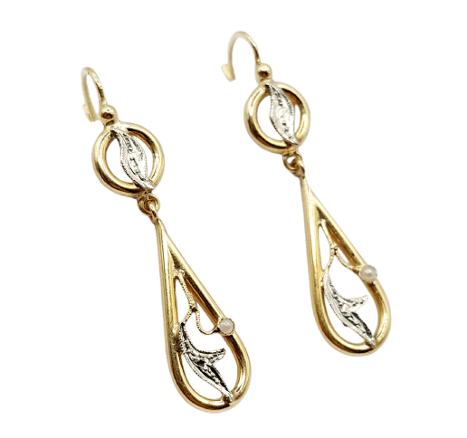 Dormeuses Art nouveau en or 18k et perles 58 Facettes A07696
