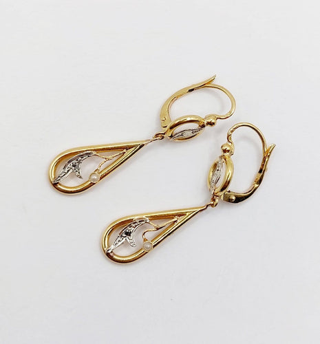 Dormeuses Art nouveau en or 18k et perles 58 Facettes A07696