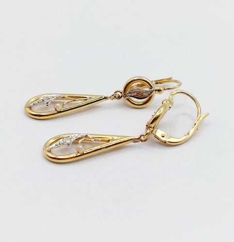 Dormeuses Art nouveau en or 18k et perles 58 Facettes A07696